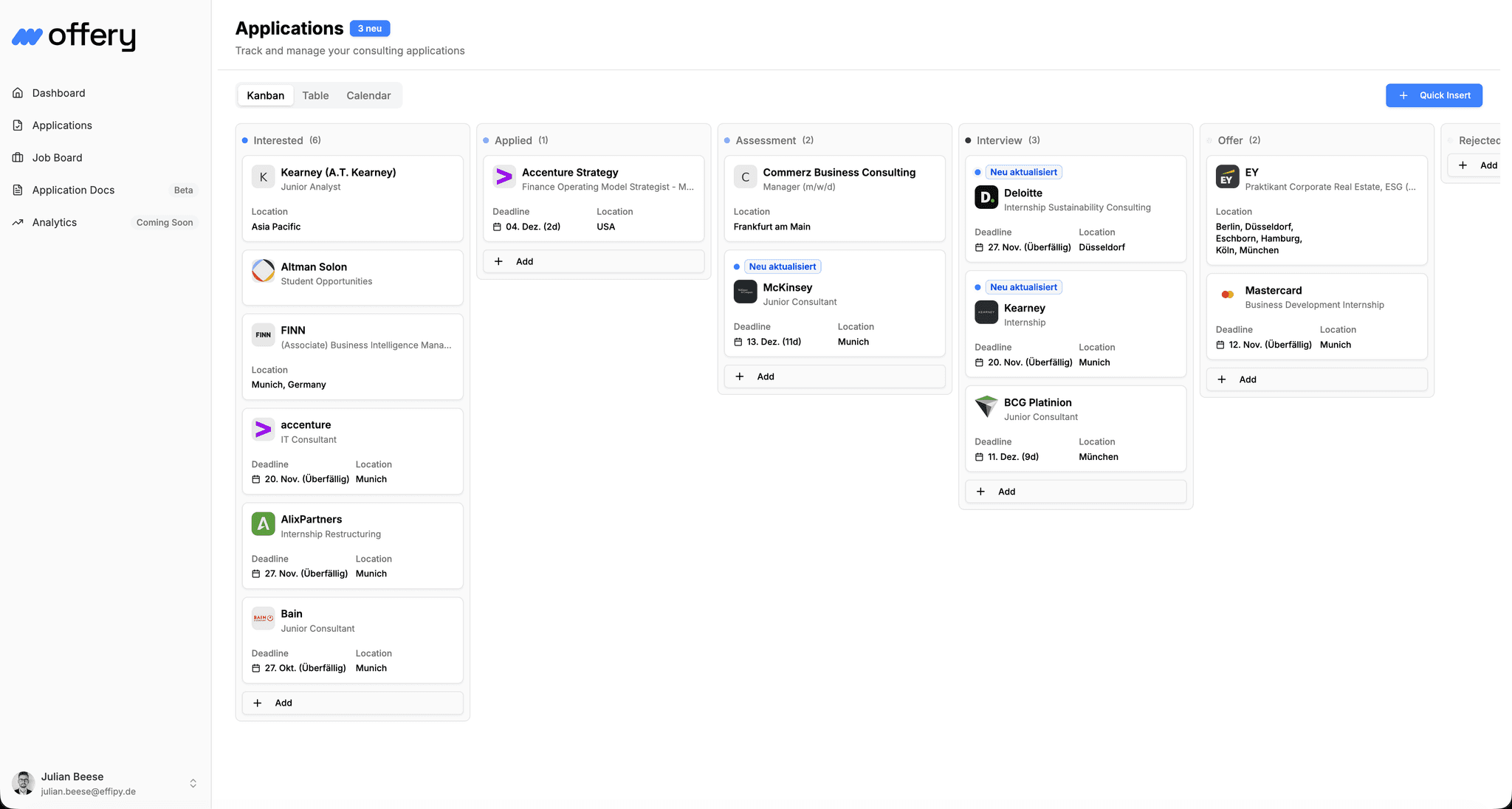 Application dashboard preview